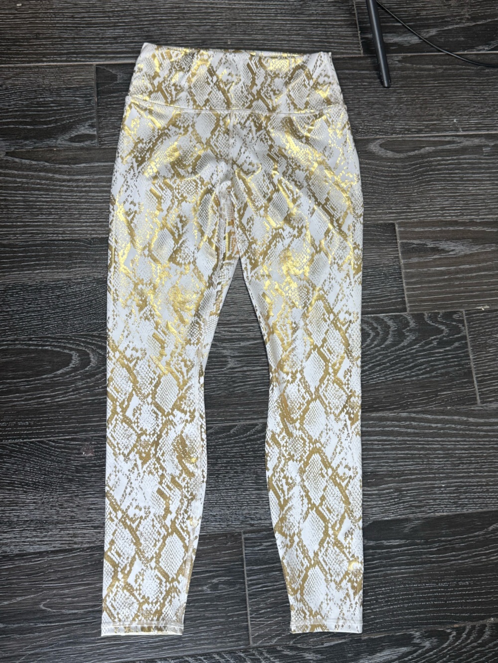 Fabletics White and Gold Snake-Print Leggings